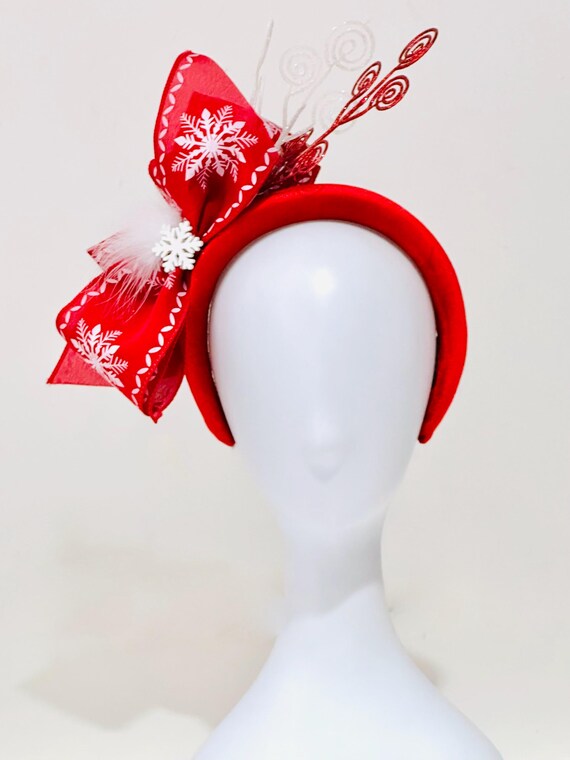 Christmas Snowflake Headband, Christmas Headband Fascinator,Red White Snowflake Headband, Red Velvet Headband,Christmas Candy Candy Headband