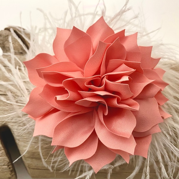 Coral, Peach, Champagne Beige, Blush, Dusty Rose, Taupe Flower Feather Clip, Wedding Bridal Flower Hair Clips, Wedding Headpieces