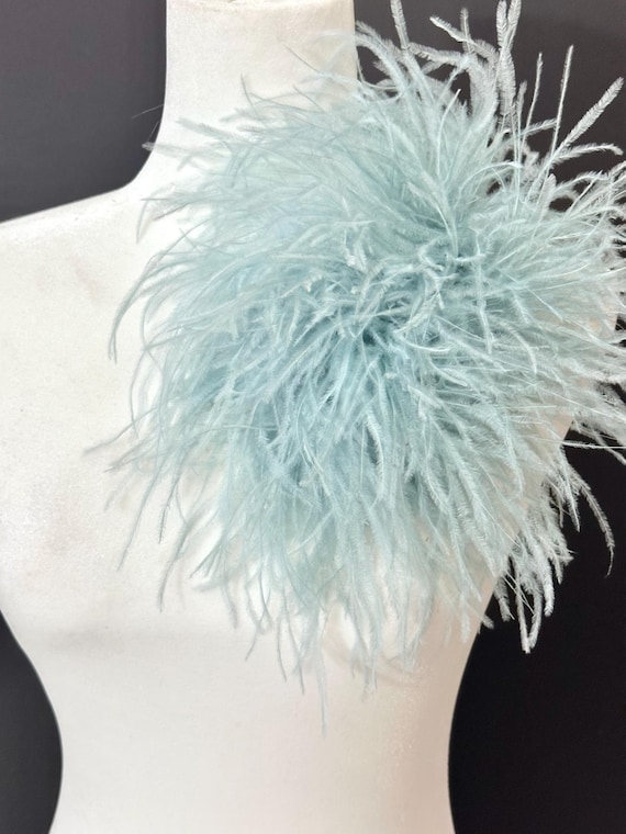 Light Blue Feather Brooch,Mocha Brown Seaweed Olive Feather Brooch Pin,Pale Pink,Yellow, Black,Navy Silver Oversized Ostrich Feather Brooch
