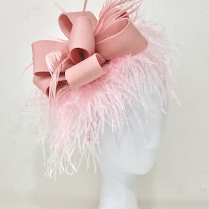 Dusty Pink Rose Feather Derby Fascinator Hat, Pink Kentucky Derby Hat,Wedding Derby Fascinator Hat for women, Hot Pink, Green,Navy Derby Hat