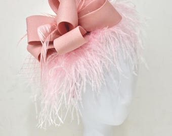Dusty Pink Rose Feather Derby Fascinator Hat, Pink Kentucky Derby Hat,Wedding Derby Fascinator Hat for women, Hot Pink, Green,Navy Derby Hat