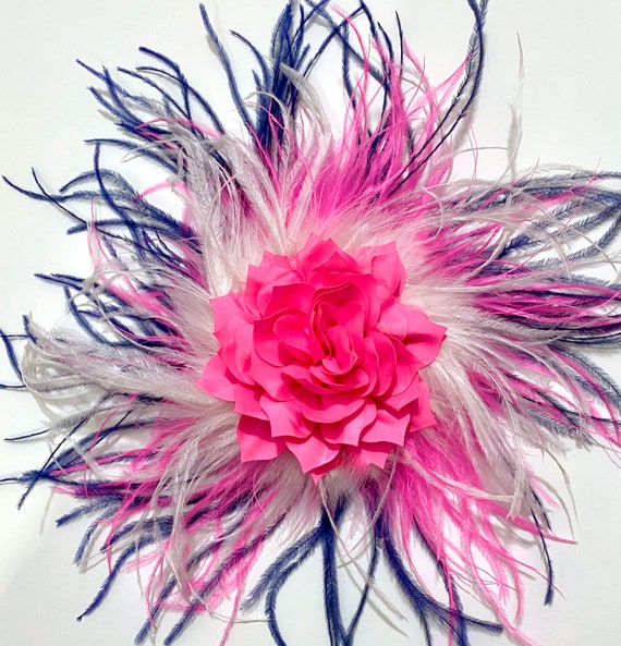 Pink Navy White Kentucky Derby Hat  Fascinator Headband, Pink Bright Pink Green Feather Derby Fascinator Headband,Custom Derby Hat Fascinate