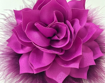 Viva Magenta Flower Feather Clips, Fuchsia Pink, Purple Lavender Champagne Beige Wedding Bridal Hair Flower Clips,