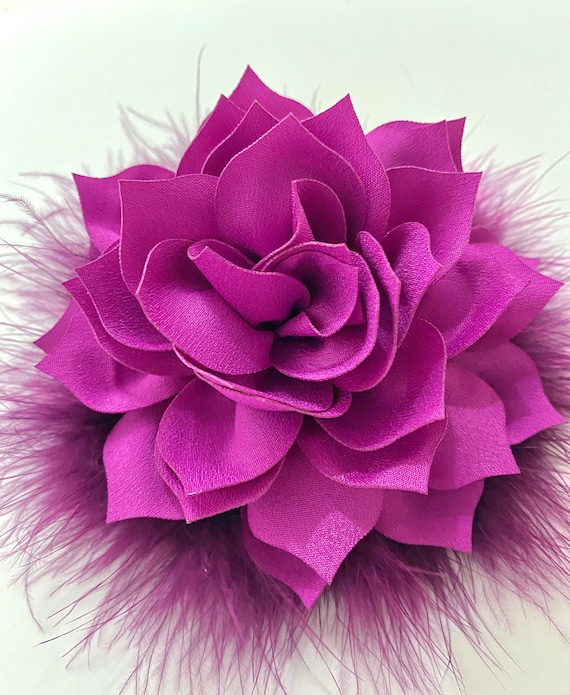 Viva Magenta Flower Feather Clips, Fuchsia Pink, Purple Lavender Champagne Beige Wedding Bridal Hair Flower Clips,