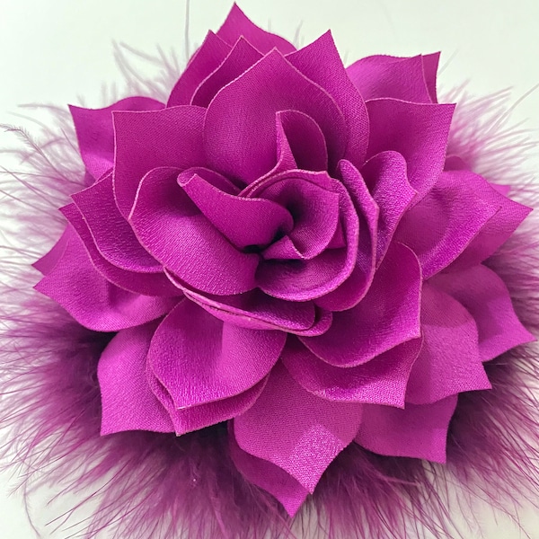 Viva Magenta Flower Feather Clips, Fuchsia Pink, Purple Lavender Champagne Beige Wedding Bridal Hair Flower Clips,