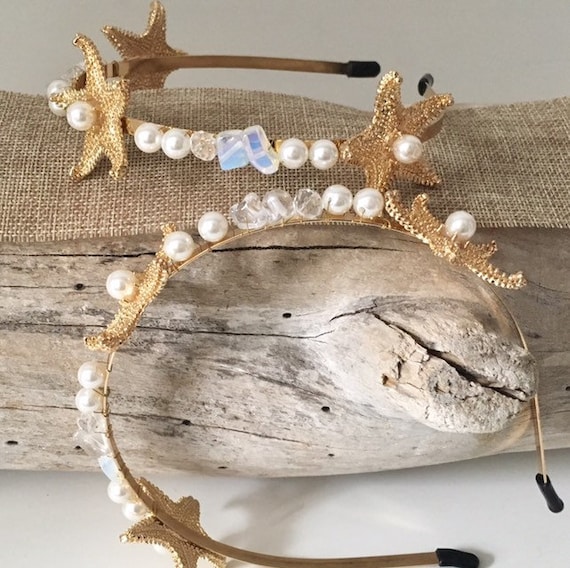 Starfish Crown Headband, Sea Shell Starfish Crown, Crystal Starfish Headband Crown, Beach Wedding, Nautical Wedding, Beach Hair Jewelry