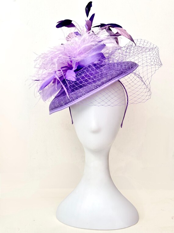 Lavender Fascinator Hat, Kentucky Derby Fascinator Hat, Lavender Purple Feather Fascinator Hat, Mother of Bride, Church Wedding Hat