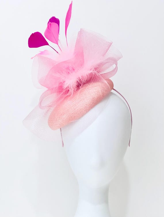 Pink Hot Pink,Powder Pink Fascinator Hat, Pink Kentucky Derby Hat Fascinator,Church Wedding Hat,Tea Party Hat, Custom Feather Fascinator Hat