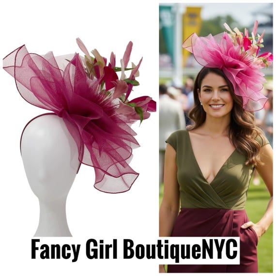Burgundy Dusty Rose Fascinator Hat, Dusty Rose Wine Kentucky Derby Fascinator Hat,Church Wedding Mother of the Bride Hat,Custom Derby Hat