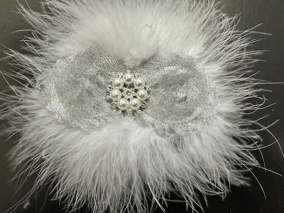 Silver Glitter Clip, Glitter Silver and White Hairpiece, Winter Wonderland Hair Clips, Glitter Shabby Feather Hair Clip, All colors