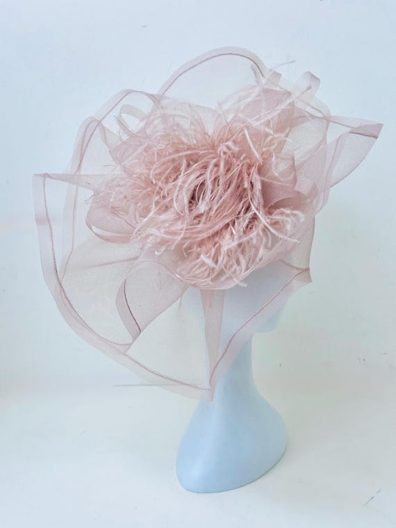 Dusty Rose Ostrich Feather Fascinator Hat, Sheer Derby Fascinator Hat, Mauve Pink Feather Hat, Church Hat, Wedding Fascinator, Tea Party Hat