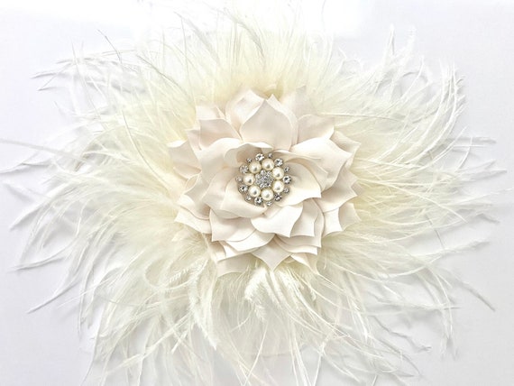 Wedding Fascinator, White, Ivory, Blush, Wedding Bridal Flowers Feather Headpiece, Feather Flower Clip, Custom Headpieces, Derby Fascinator