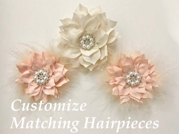 Matching Hairpieces Christmas Matching Hair clips, Red, White, Blush Pink Champagne Beige Dusty Pink Rose, Lilac Feather Flower Hair clips