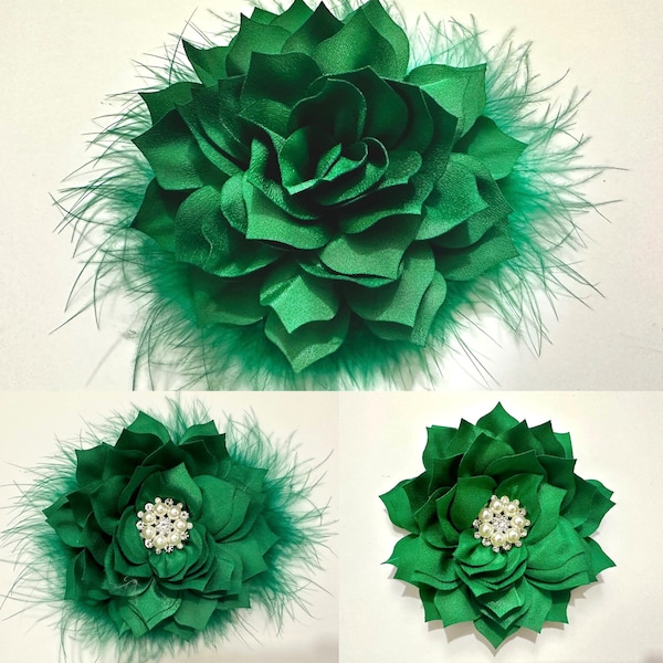 Green Hair Clip, Emerald, Hunter Green,  Dark Green Teal Flower Clips, Green Feather clip, Christmas Wedding Bridal , Custom Flower Clip