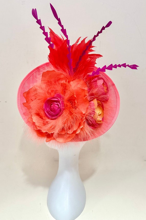 Pink Coral Blush Kentucky Derby Fascinator Hat, Kentucky Derby Hat Fascinator, Church Derby Hat,  Garden Tea Party Hat, Coral  Deep Pink Hat