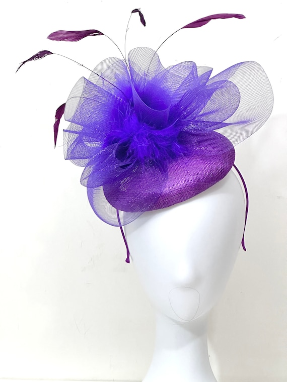 Kentucky Derby Hat Fascinator Headband, Purple, Viva Magenta Deep Pink Black Feather Fascinator Headband Hat, Easter Fascinator