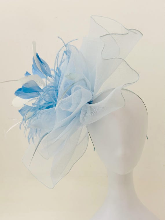 Light Blue Derby Fascinator Hat, Big Kentucky Derby Hat, Blue Pink White Beige Fascinator Hat,Dusty Blue Church Wedding Fascinator Hat,