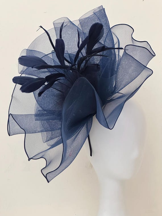 Derby Fascinator Hat, Navy Blue Fascinate Hat, Pink, Green, White, Orange Sheer Fascinator Hat, Customize your Feathers Derby Hat for Women