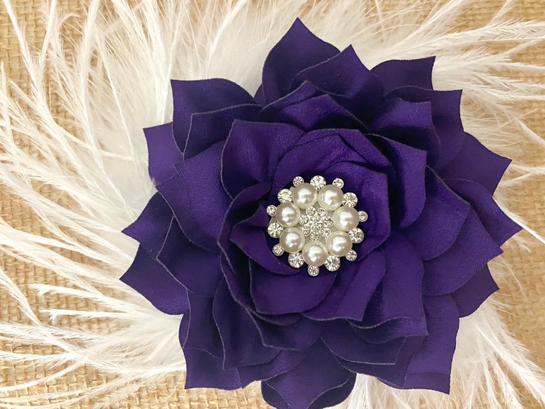 Purple Fascinator, Purple Kentucky Derby Feather Fascinator, Bridal Headpiece, Flower Hair Clips, All colors zdjęcie 4