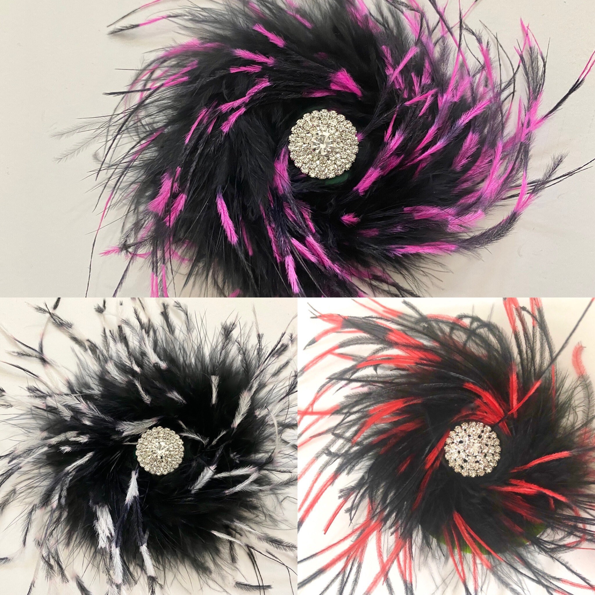 Dance Costume Feather Hair clips,Hot Pink Feather Clip, Red Black