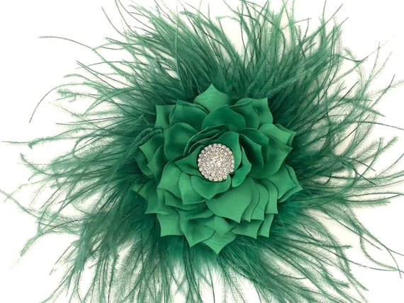 Green Fascinator Hat Clip, Green Feather Hairpiece, Wedding Fascinate, All shades of Green, Hunter Dark Green Teal Jade Flower Feather Clips