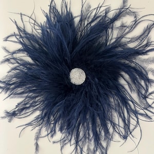 Navy Feather Crystal Brooch Pin, Feather Brooch Pin, All colors, Ostrich Feather Brooch, Dance Burlesque, Red, Green, Navy, Bright Pink