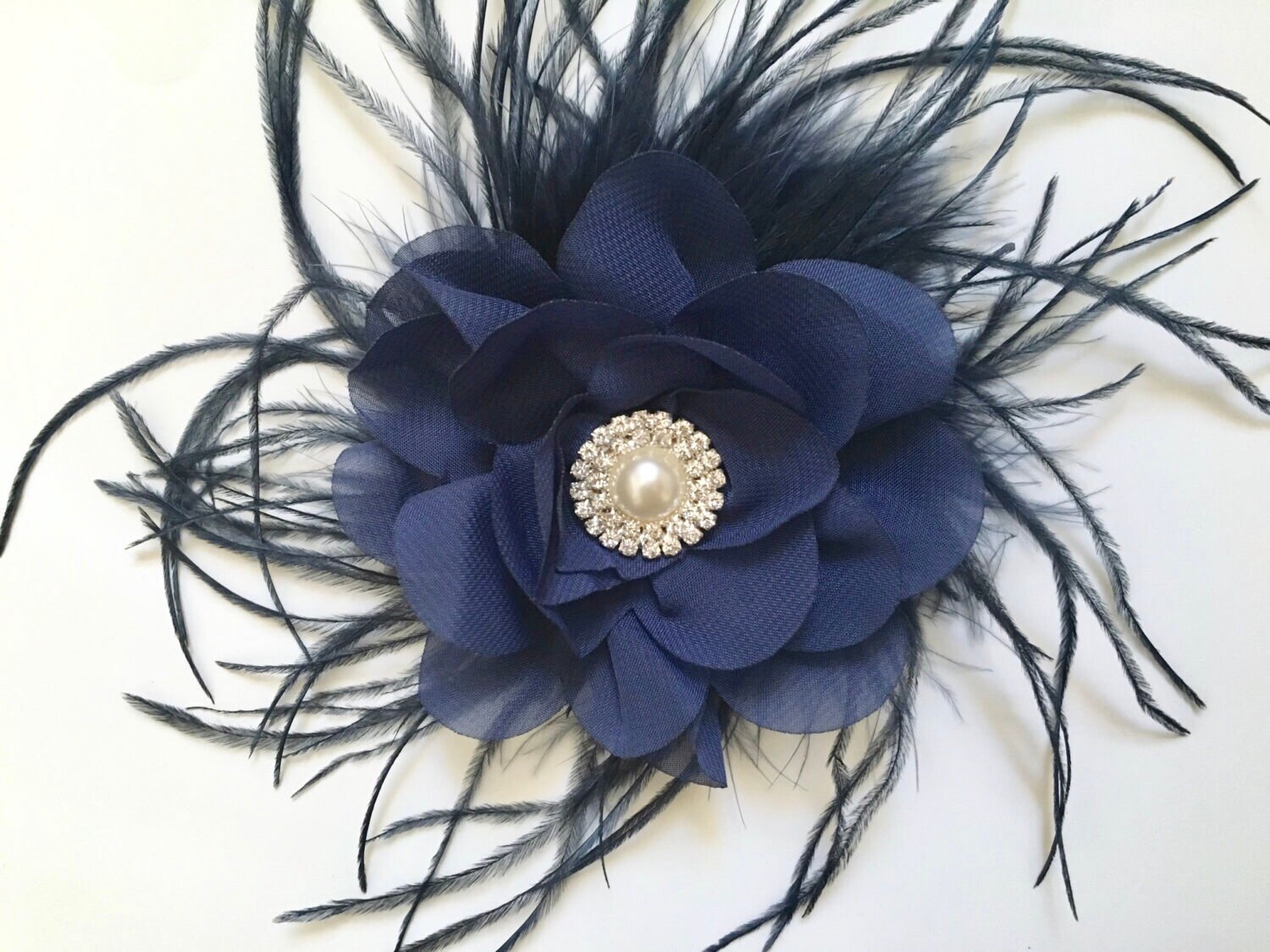 Navy Flower Hair Clip Navy Blue Hair Clip Bridal Hair Clip Navy Feather Clip Navy Hair Bow Flower Girl Hair Accessories