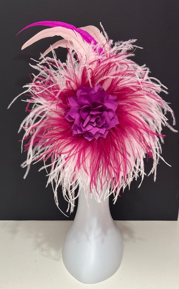 Pink Magenta Feather Fascinator Hat, Custom Ostrich Feather Fascinator, Church Wedding Fascinate Garden Tea Party Hat, Feather Derby Hat