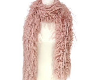 Faux Mink Scarf, Pink Dusty Rose Faux  Feather like Scarf, Mocha Brown Faux Feather Scarf, Gifts for Her, Warm Fashion Scarf