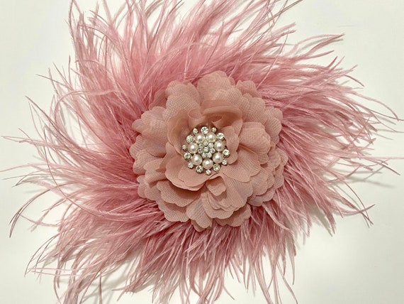 Dusty Pink Mauve Chiffon Hair Clip, Mauve Pink Derby Fascinator Clip, Dusty Rose Feather Clip, Wedding Church Tea Party Fascinate