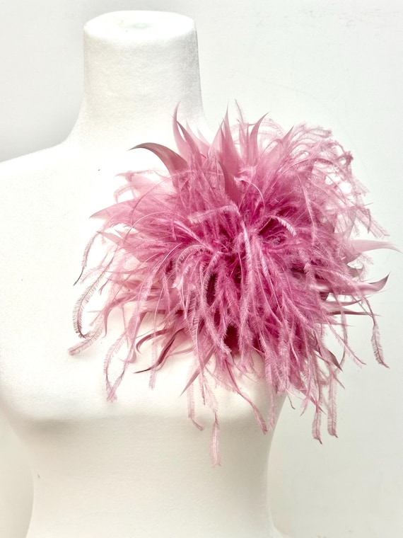Pink Dusty Rose Feather Brooch Pin, Burgundy Ostrich Feather Brooch,Dark Green Feather Pin, Burgundy Wine Feather Brooch, Feather Brooch Pin