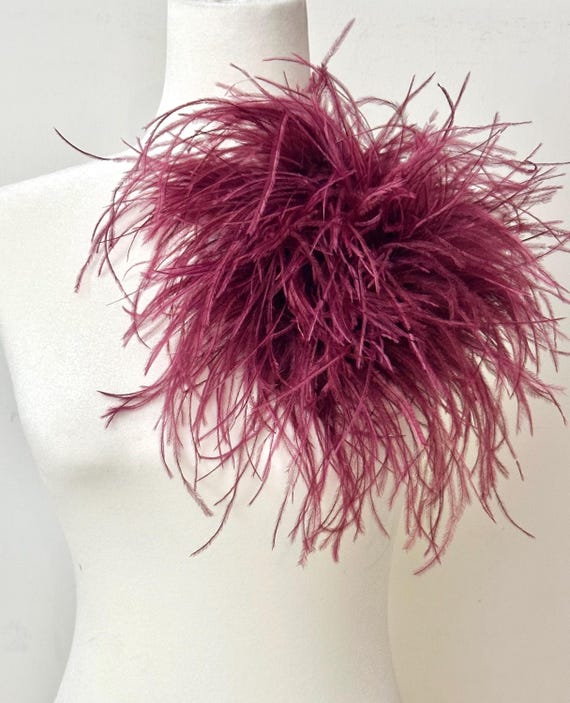 Burgundy Wine Feather Pin, Mocha Brown Feather Brooch Pin,Seaweed Olive Green Feather Brooch Beige, Black,Navy Oversized Ostrich Feather Pin