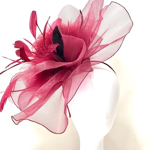 Big Kentucky Derby Hat, Deep Red Wine Fascinator Hat, Berry Pink, Black,Navy Derby Hat, Church Hat Fascinator,Sheer Crinoline Derby Hat