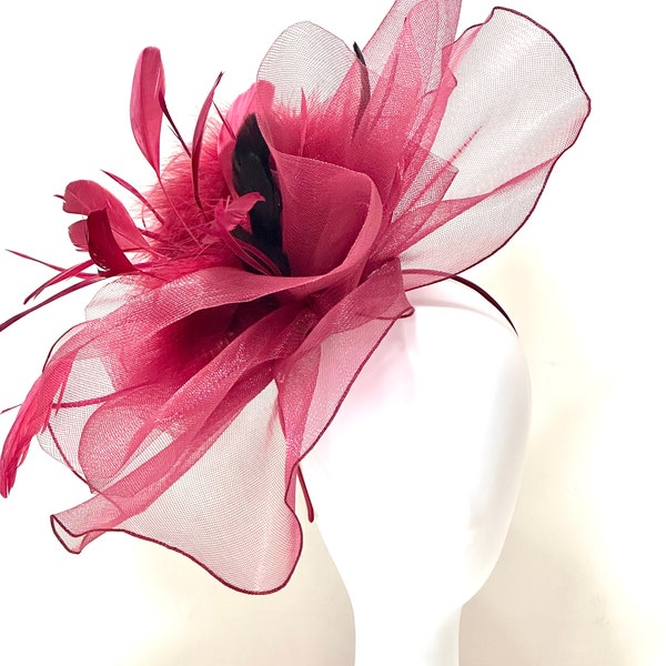 Big Kentucky Derby Hat, Sheer Crinoline Derby Hat Fascinator Hat, Deep Red Wine, Berry Pink, Navy Derby Hat, Church Hat, Ready to Ship