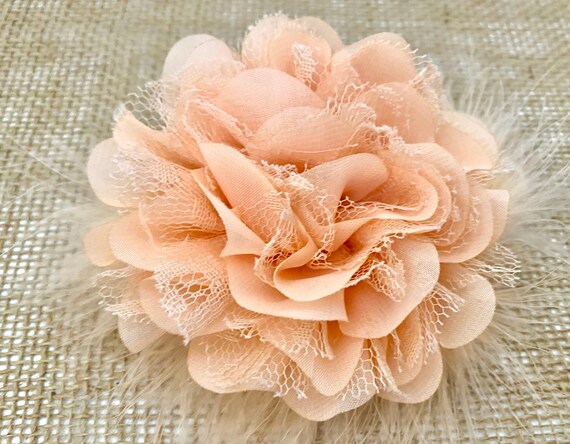 Peach Apricot Coral Hair Clip, All Shades of Coral, Spring Wedding Bridal, Easter Hairpiece, Peach Lace Chiffon Hair Clips