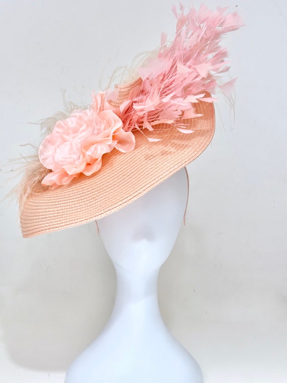 Coral Blush Kentucky Derby Hat Fascinator, Coral Peach Big Kentucky Derby Hat, Church Derby Hat, Wedding Fascinator Hat