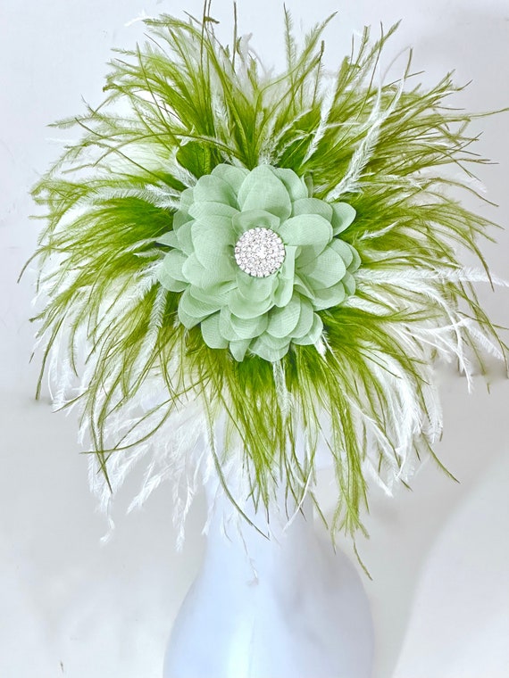 Sage Green Fascinator Hat, Derby Fascinator Hat, Wedding Fascinate, Feather Fascinator Headband, Church Derby Hat, Wedding Fascinator