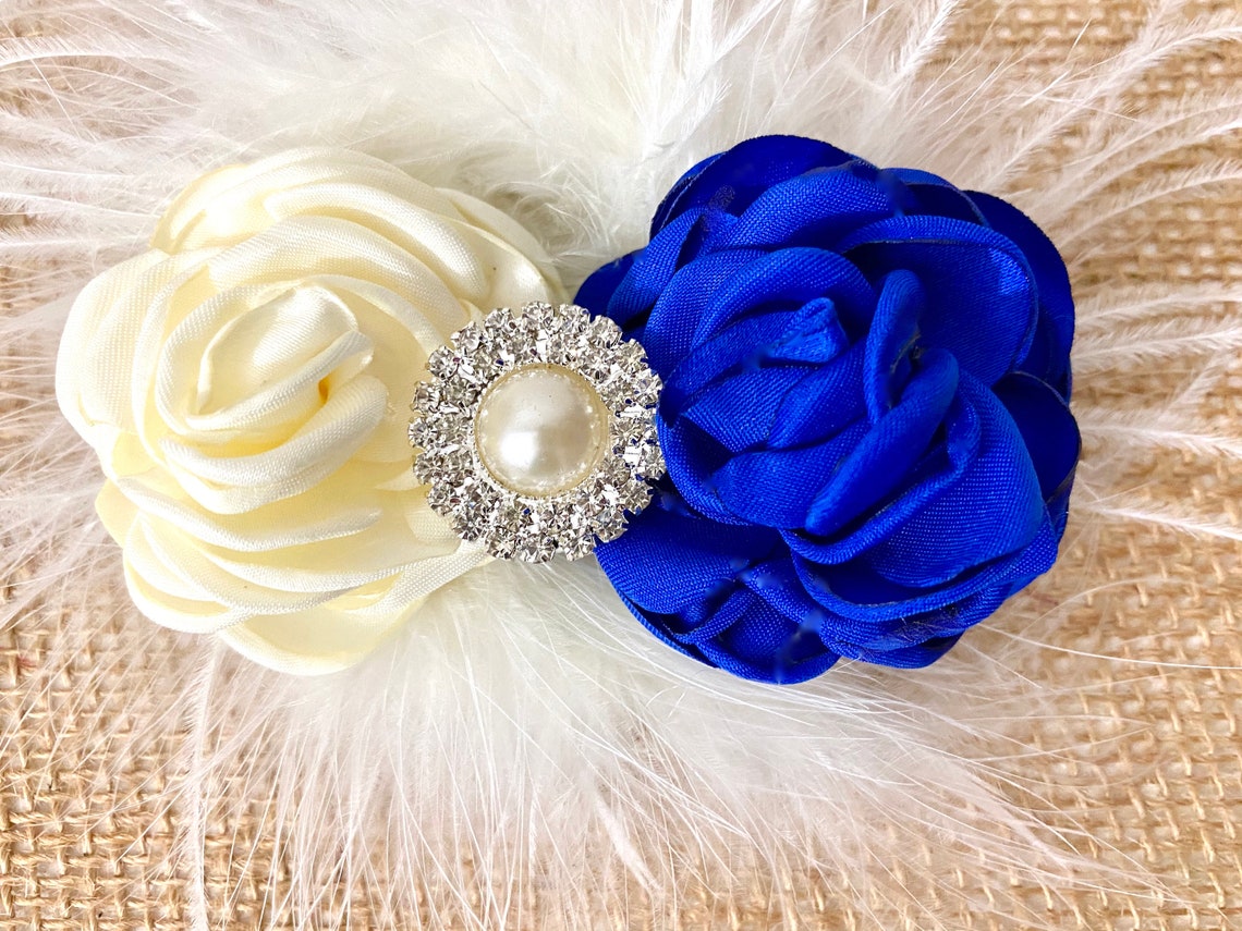 Royal Blue Ivory Hair Clip Blue and Ivory Flower Hair Clip Etsy