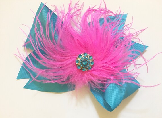 Feather Hair Bow All Colors Pink Turquoise Hair Bow Red Etsy
