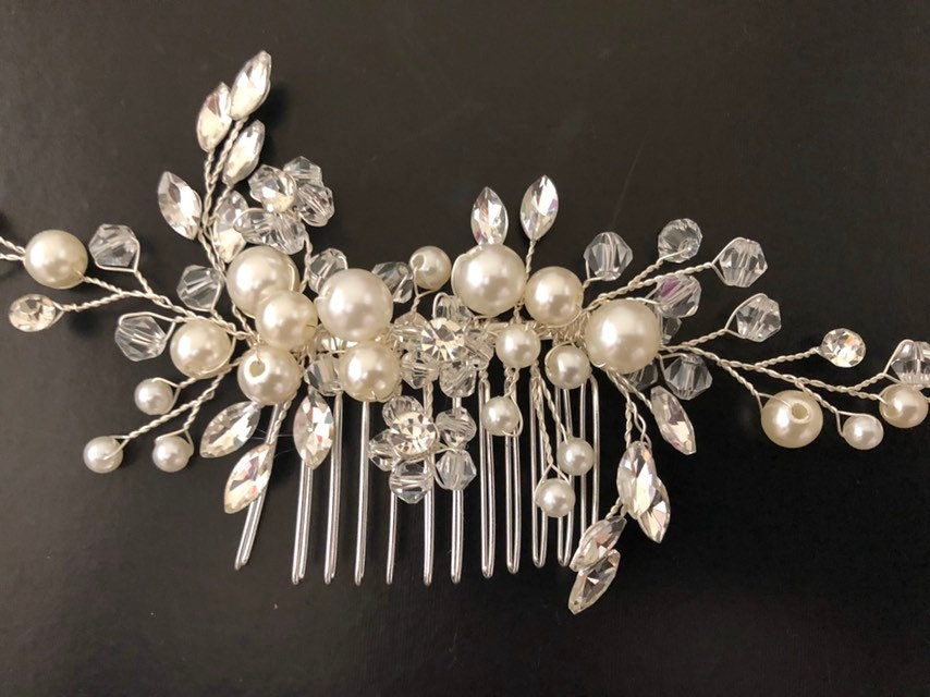 Bridal Handmade Pearl Rhinestone Crystal Wedding Hair Comb Headpiece Bridal Handmade Pearl Rhinestone Crystal Wedding Hair Comb Headpiece