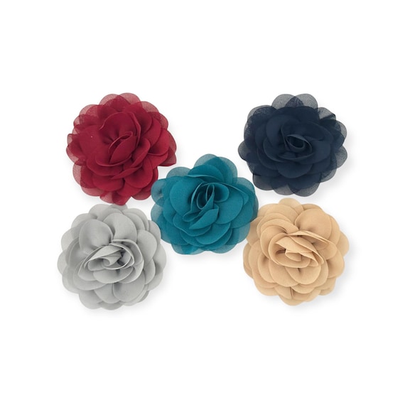 Chiffon Flower Hair Clips, Navy, Beige Chiffon Flower Clip, Wine, Gray, Mauve Blush, Dusty Pink Rose Wedding Bridal Flower Girl Hair Clips