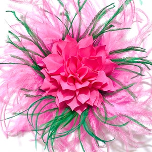 Custom Kentucky Derby Fascinator, Bright Pink Green Derby Hat, Navy Blush Beige Ostrich Feather Fascinator Headband,Let me Customize yours!!
