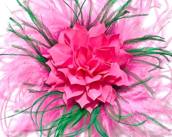 Custom Kentucky Derby Fascinator, Bright Pink Green Navy Blush Beige Ostrich Feather Fascinator Headband, Let me Customize yours!!