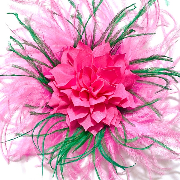 Custom Kentucky Derby Fascinator, Bright Pink Green Navy Blush Beige Ostrich Feather Fascinator Headband, Let me Customize yours!!