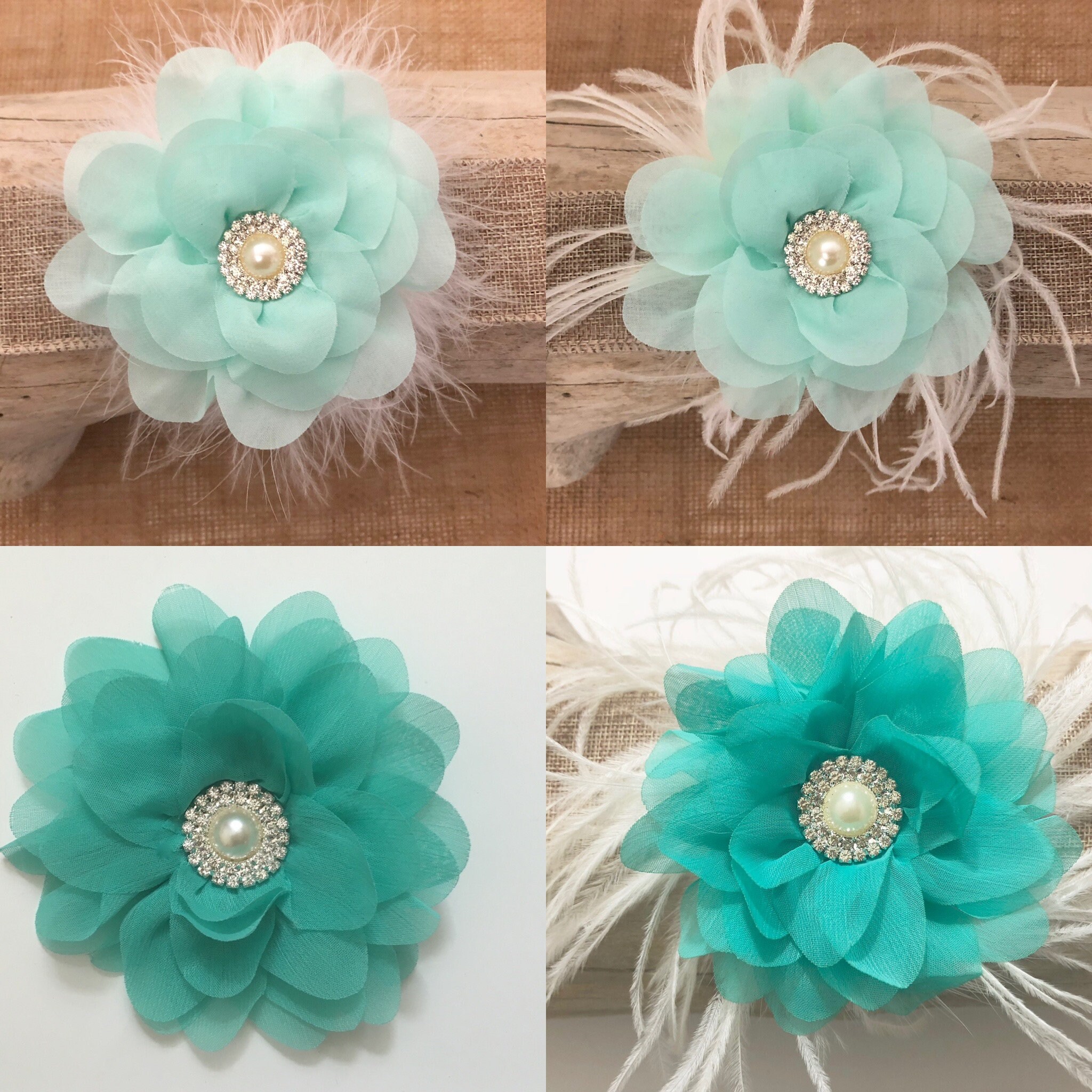 teal flower hair clips