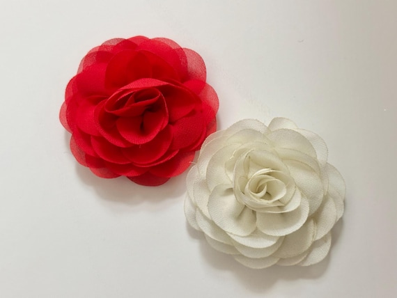 Christmas Flower Clip Red Chiffon Flower Clips, Wine,Teal,Silver Gray,Ivory,White, Navy,Pink Purple Wedding Bridal Flower Chiffon hair Clips