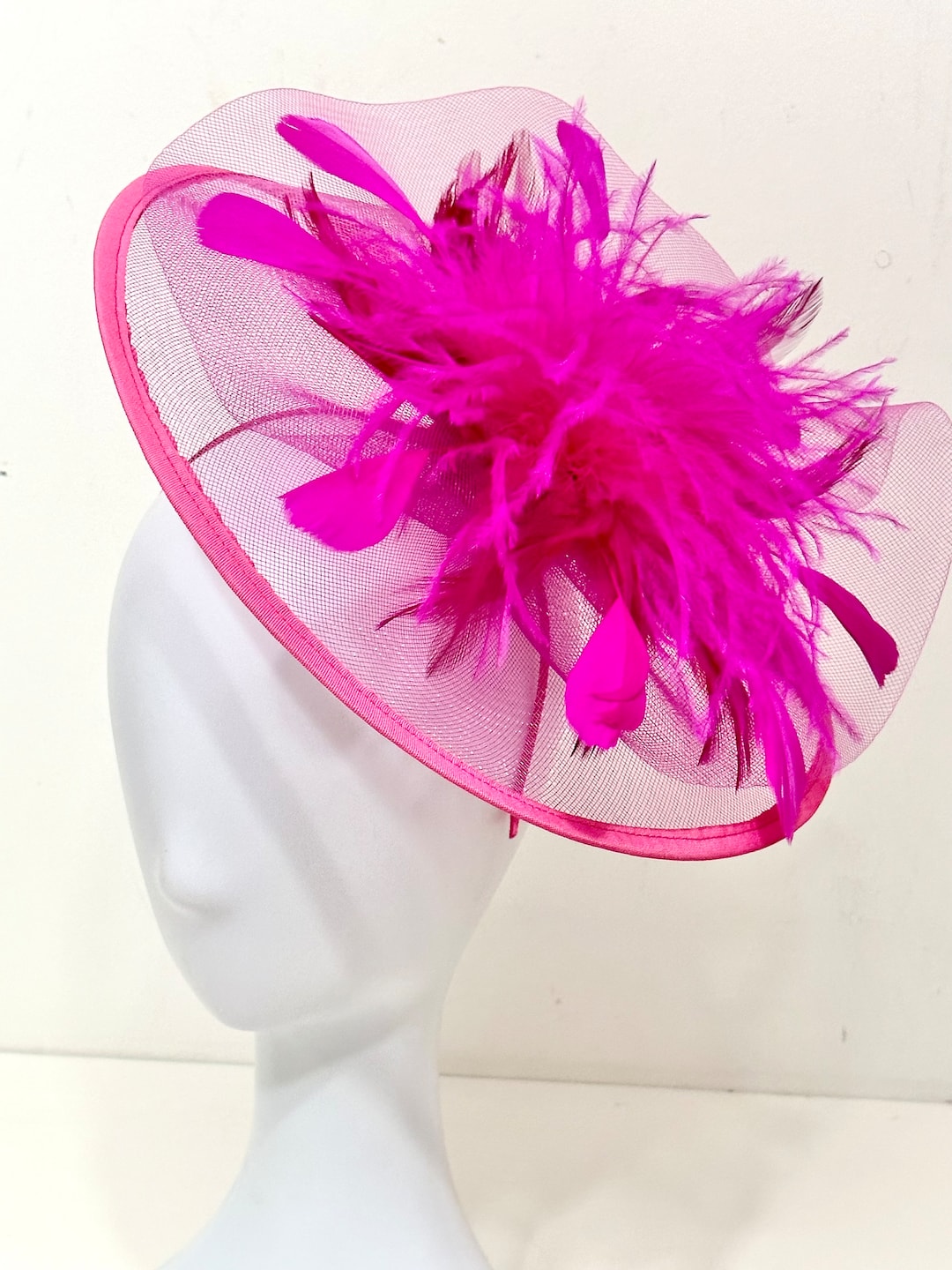 Hot Pink Kentucky Derby Hat Fascinator Headband, Pink Feather Hat