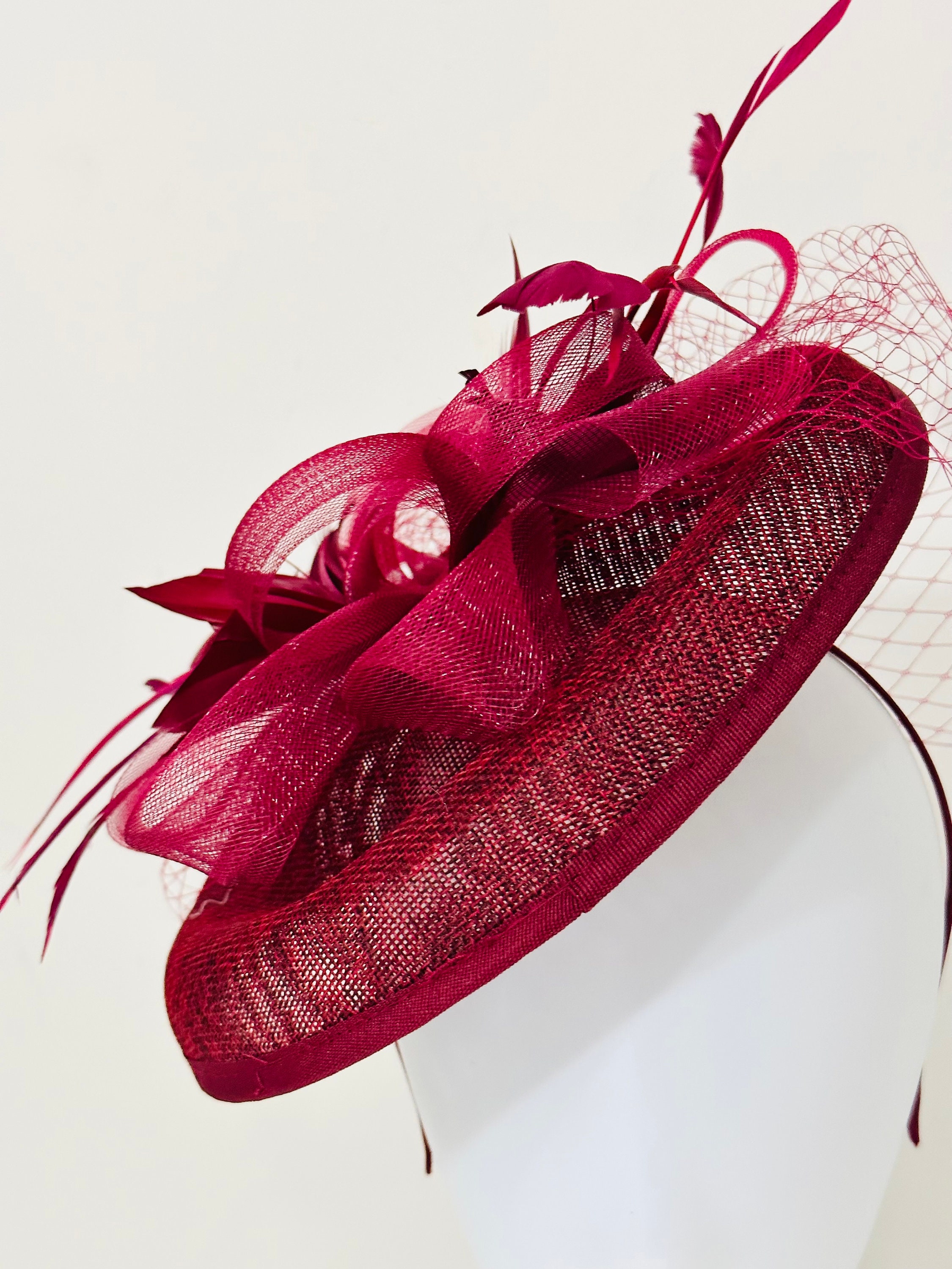 Burgundy Fascinator Hat Deep Red Wine fascinator Hat Headband Wedding fascinate hat Mother of the bride Veil Hat Fascinate Deep Red Hat