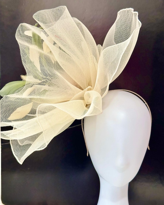 Olive Green Beige Kentucky Derby Fascinator Hat, Big Sheer Derby Hat,Green Beige Orange Pink Navy Derby Fascinator Hat Church Derby Wedding
