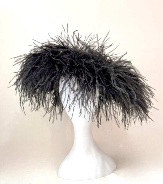 Black Feather Fascinator Hat, Big Feather Derby Hat, Church   Wedding Fascinator Hat, Black Feather Hat, 10ply Ostrich Feather